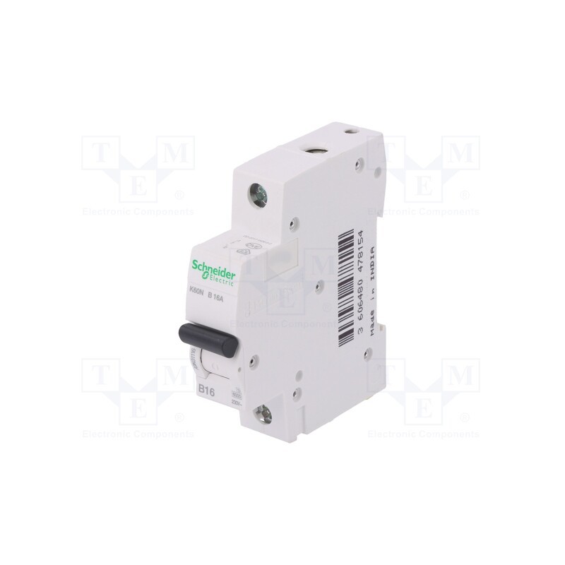 1 pcs x SCHNEIDER ELECTRIC - A9K01116 - Circuit breaker, 230/400VAC, Inom: 16A, Poles: 1, Charact: B, 6kA