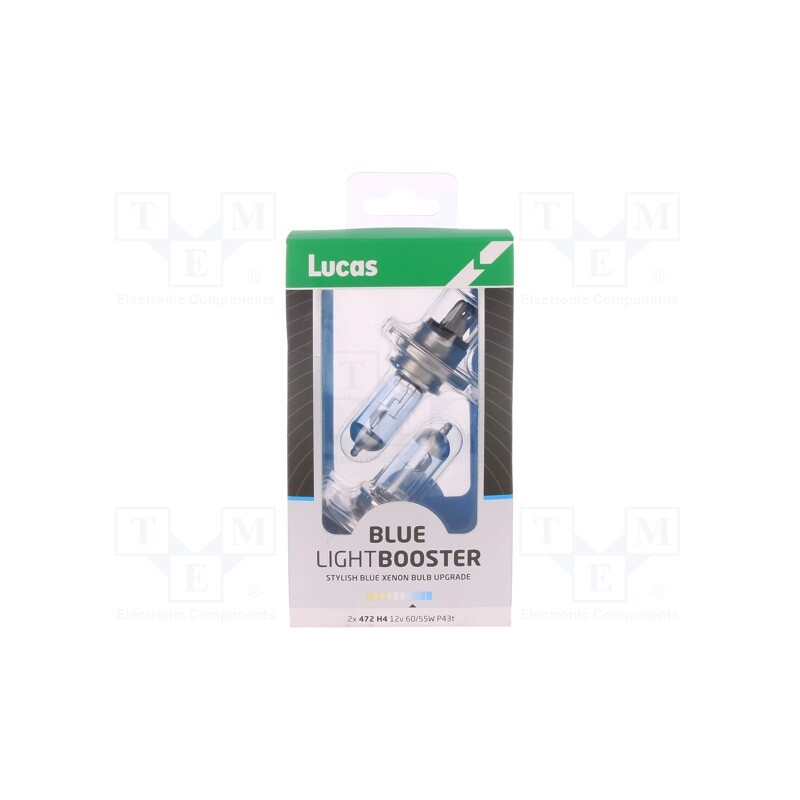 1 pcs x LUCAS - LLX472BLX2 - Filament lamp: automotive, P43t, white-blue, 12V, 60/55W, BLUE