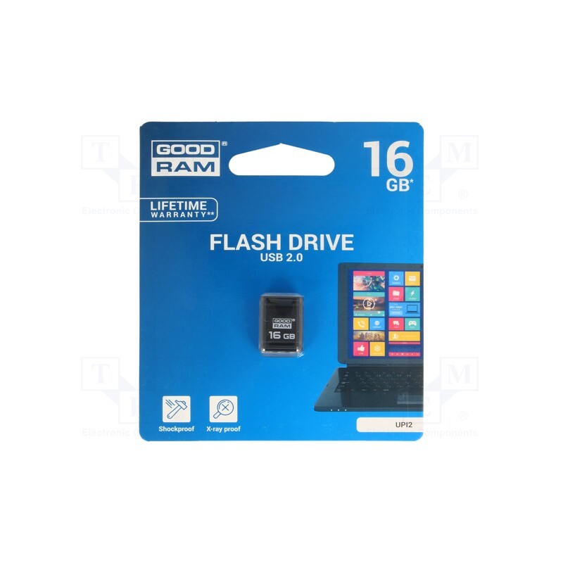 1 pcs x GOODRAM - UPI2-0160K0R11 - Pendrive, USB 2.0, 16GB, R: 20MB/s, W: 5MB/s, black