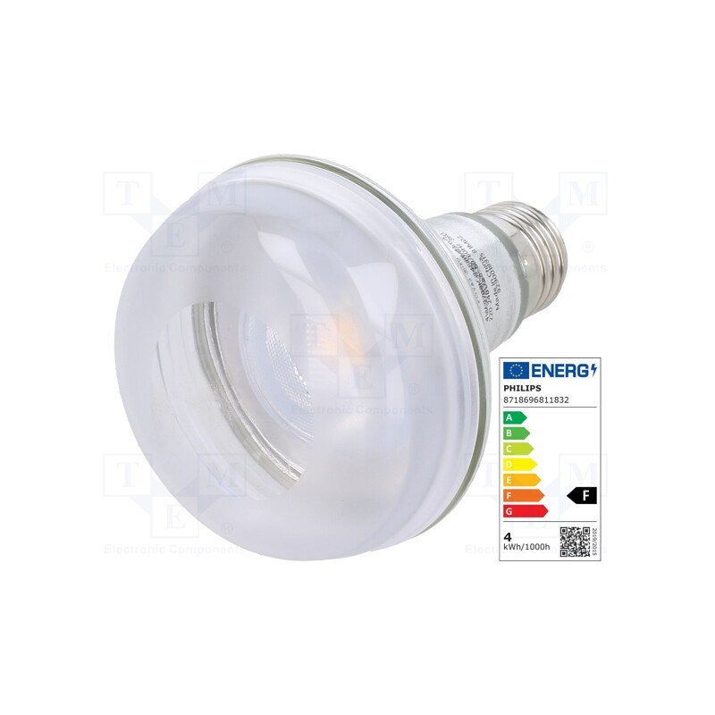 1 pcs x PHILIPS - 8718696811832 - LED lamp, warm white, E27, 230VAC, 345lm, P: 4W, 36°, 2700K