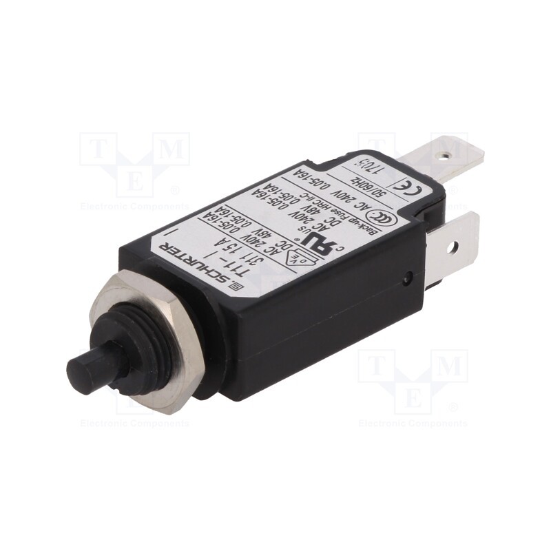 1 pcs x SCHURTER - 4400.0388 - Circuit breaker, Urated: 240VAC, 48VDC, 15A, SPST, Poles: 1, screw