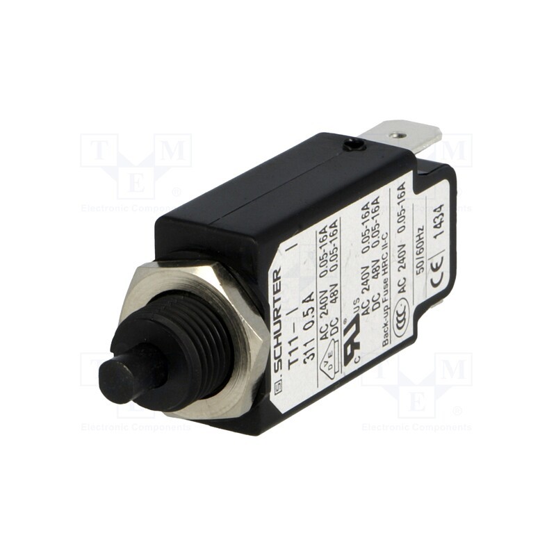 1 pcs x SCHURTER - 4400.0344 - Circuit breaker, Urated: 240VAC, 48VDC, 0.5A, SPST, Poles: 1, screw