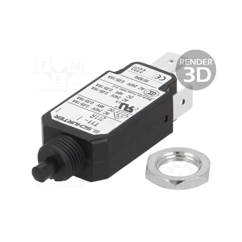 1 pcs x SCHURTER - 4400.0818 - Circuit breaker, Urated: 240VAC, 48VDC, 9A, SPST, Poles: 1, screw