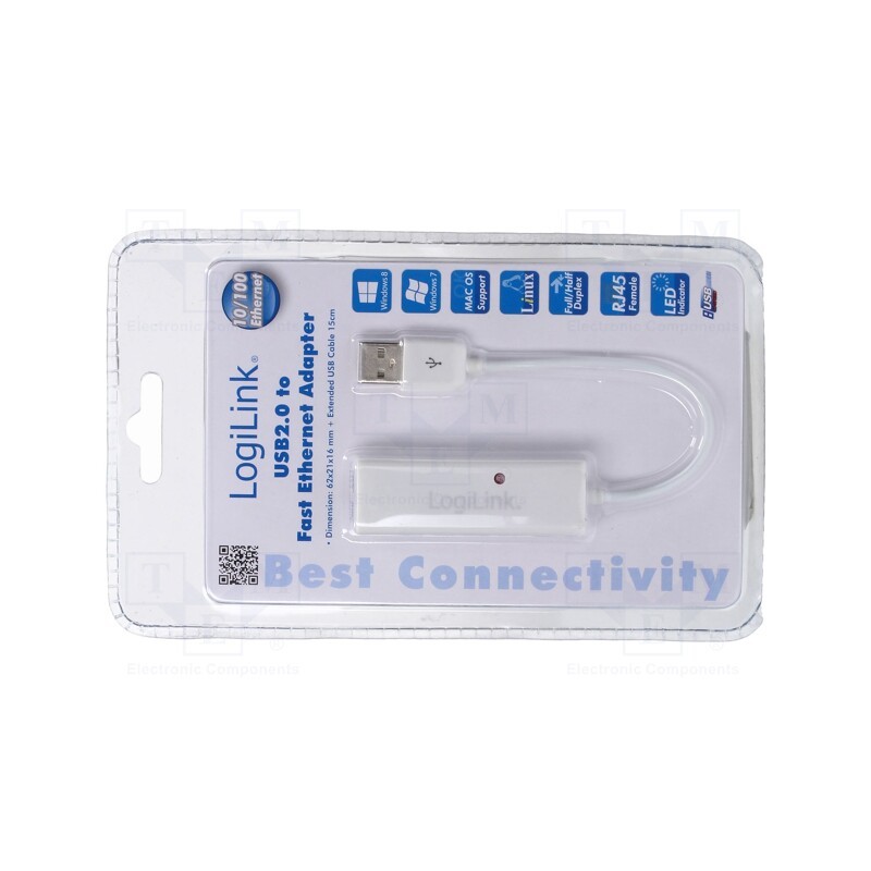 1 pcs x LOGILINK - UA0174A - USB to Fast Ethernet adapter with USB hub, USB 2.0