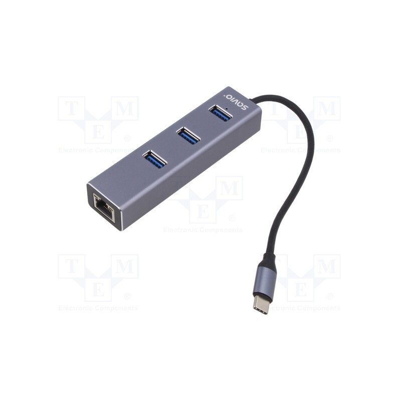 1 pcs x SAVIO - SAVAK-57 - USB to Fast Ethernet adapter with USB hub, USB 3.1, PnP, grey