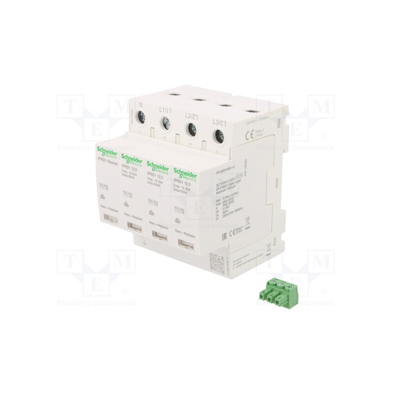 1 pcs x SCHNEIDER ELECTRIC - A9L16482 - Surge arrestor, Type 1+2, Poles: 3+N, for DIN rail mounting, IP20