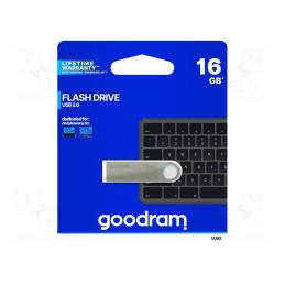1 pcs x GOODRAM - UUN2-0160S0R11 - Pendrive, USB 2.0, 16GB, R: 20MB/s, W: 5MB/s, USB A, silver