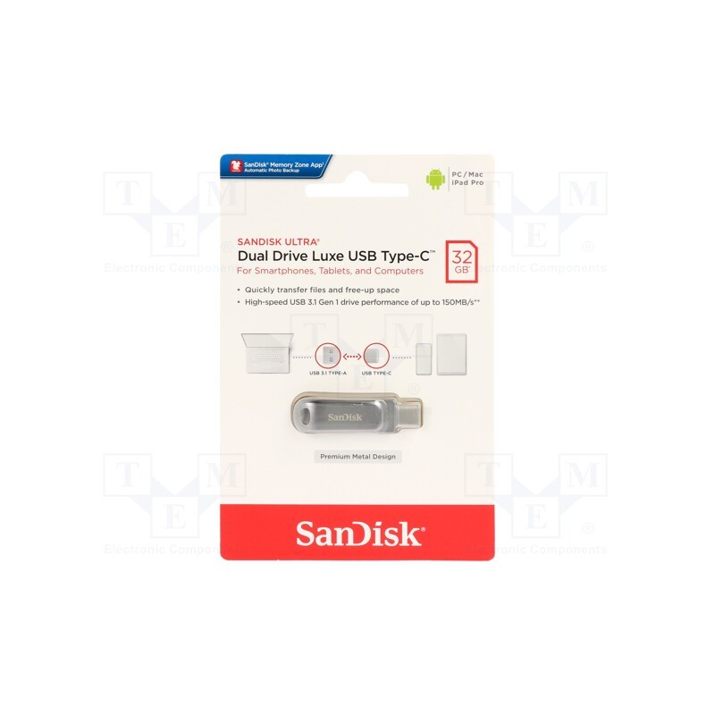 1 pcs x SANDISK - SDDDC4-032G-G46 - Pendrive, USB 3.1, 32GB, R: 150MB/s, USB A,USB C