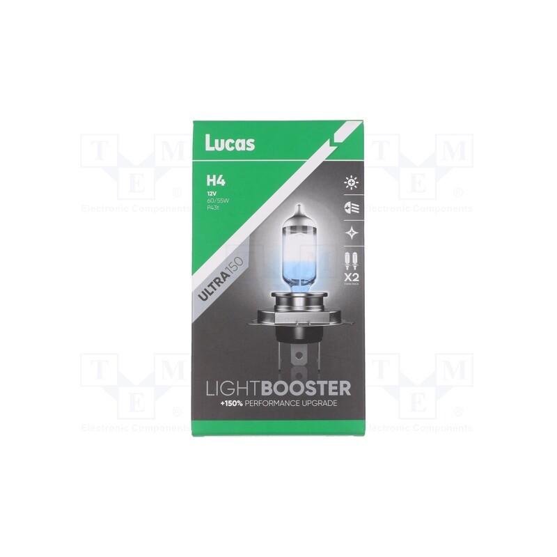 1 set x LUCAS - LLX472CLX2 - Filament lamp: automotive, P43t, white, 12V, 60/55W, +150%
