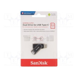 1 pcs x SANDISK - SDDDC3-064G-G46 - Pendrive, USB 3.1, 64GB, R: 150MB/s, USB A,USB C, DUAL DRIVE GO
