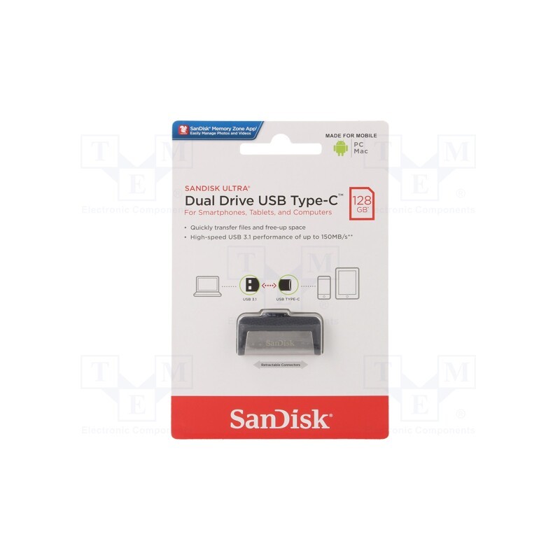 1 pcs x SANDISK - SDDDC2-128G-G46 - Pendrive, OTG,USB 3.1, 128GB, R: 150MB/s, USB A,USB C