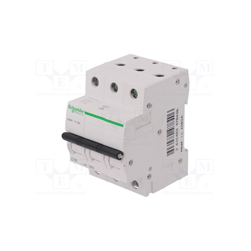 1 pcs x SCHNEIDER ELECTRIC - A9K02316 - Circuit breaker, 230/400VAC, Inom: 16A, Poles: 3, Charact: C, 6kA