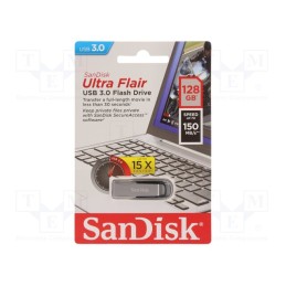 1 pcs x SANDISK - SDCZ73-128G-G46 - Pendrive, USB 3.0, 128GB, R: 150MB/s, USB A, ULTRA FLAIR, black