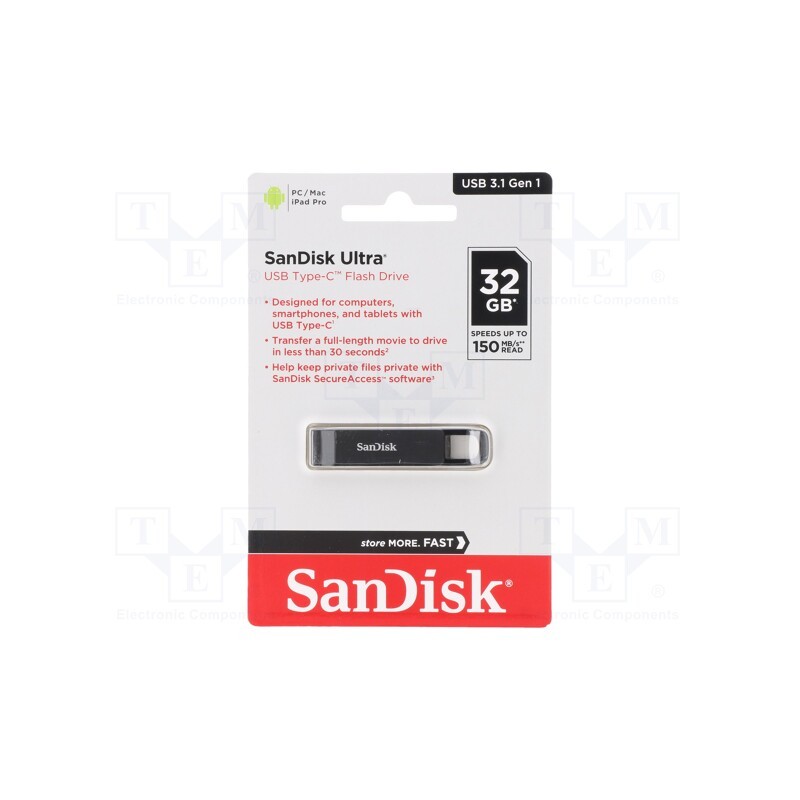 1 pcs x SANDISK - SDCZ460-032G-G46 - Pendrive, USB 3.1, 32GB, R: 150MB/s, USB C, ULTRA USB
