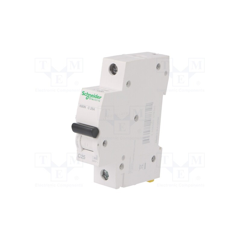 1 pcs x SCHNEIDER ELECTRIC - A9K02125 - Circuit breaker, 230/400VAC, Inom: 25A, Poles: 1, Charact: C, 6kA