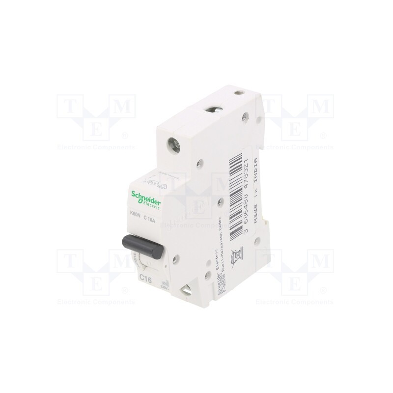 1 pcs x SCHNEIDER ELECTRIC - A9K02116 - Circuit breaker, 230/400VAC, Inom: 16A, Poles: 1, Charact: C, 6kA