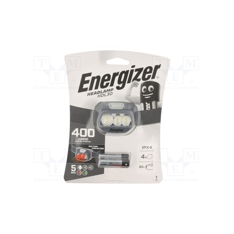 1 set x ENERGIZER - 738900444292 - Torch: LED headtorch, 4h, 25lm,400lm, IPX4, 80m