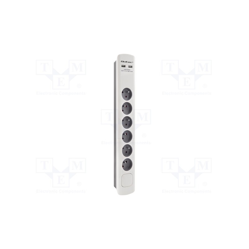 1 pcs x QOLTEC - 50294 - Plug socket strip: protective, Sockets: 6, 230VAC, 16A, white-gray