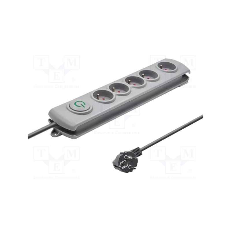 1 pcs x QOLTEC - 50272 - Plug socket strip: protective, Sockets: 5, 230VAC, 10A, grey