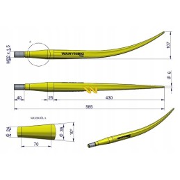 Loader hook, bent, closing l600 mm, Warynski