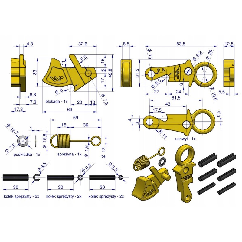Repair kit for cat 2s hooks Warynski w618zes