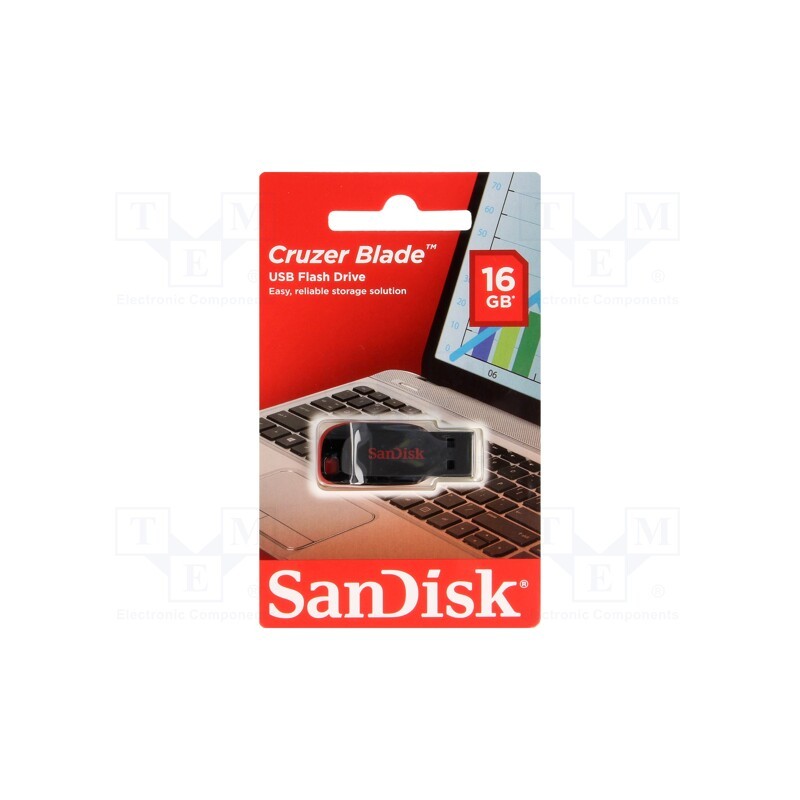 1 pcs x SANDISK - SDCZ50-016G-B35 - Pendrive, USB 2.0, 16GB, USB A, CRUZER BLADE