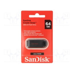 1 pcs x SANDISK - SDCZ62-064G-G35 - Pendrive, USB 2.0, 64GB, USB A, CRUZER SNAP, black