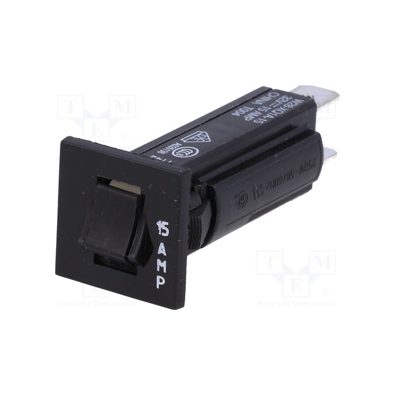 1 pcs x TE Connectivity - 3-1393250-0 - Circuit breaker, Urated: 250VAC, 32VDC, 15A, SPST-NC, Poles: 1, MCB