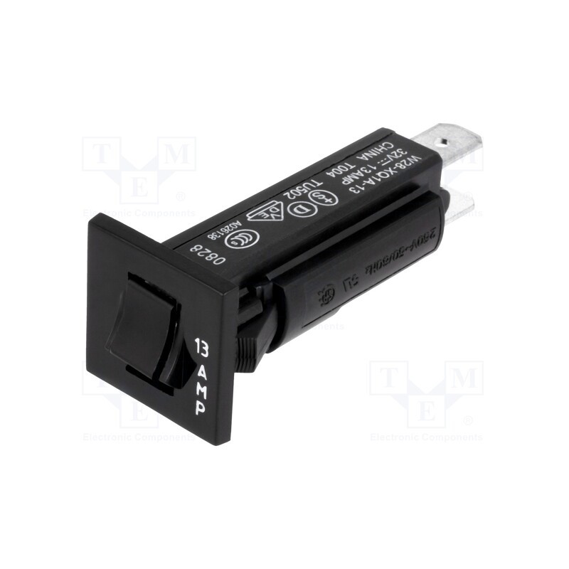 1 pcs x TE Connectivity - 2-1393246-6 - Circuit breaker, Urated: 250VAC, 32VDC, 13A, SPST-NC, Poles: 1, MCB