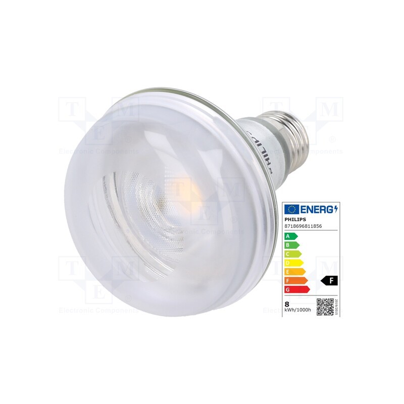 1 pcs x PHILIPS - 8718696811856 - LED lamp, warm white, E27, 230VAC, 670lm, P: 8W, 36°, 2700K