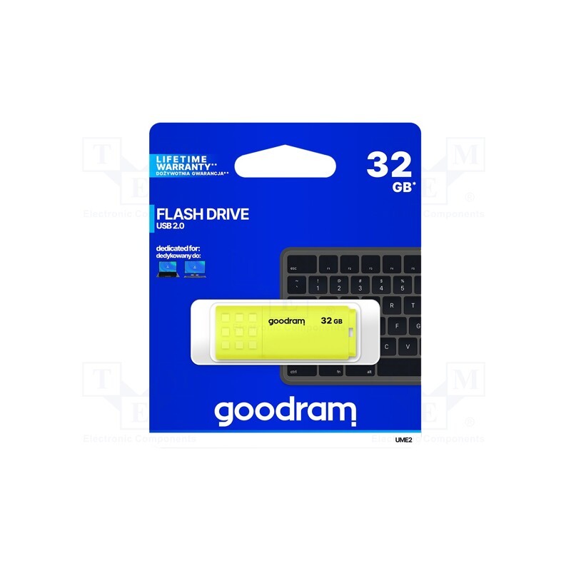 1 pcs x GOODRAM - UME2-0320Y0R11 - Pendrive, USB 2.0, 32GB, R: 20MB/s, W: 5MB/s, USB A, yellow