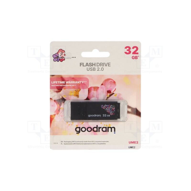 1 pcs x GOODRAM - UME2-0320K0R11-SP - Pendrive, USB 2.0, 32GB, R: 20MB/s, W: 5MB/s, USB A, SPRING, black