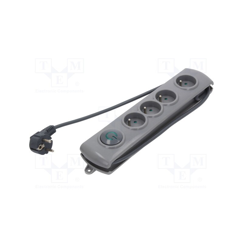 1 pcs x QOLTEC - 50164 - Plug socket strip: protective, Sockets: 4, 230VAC, 10A, grey, 2.5m