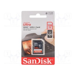 1 pcs x SANDISK - SDSDUNR-128G-GN3IN - Memory card, Ultra, SDXC, R: 100MB/s, Class 10 UHS U1, 128GB