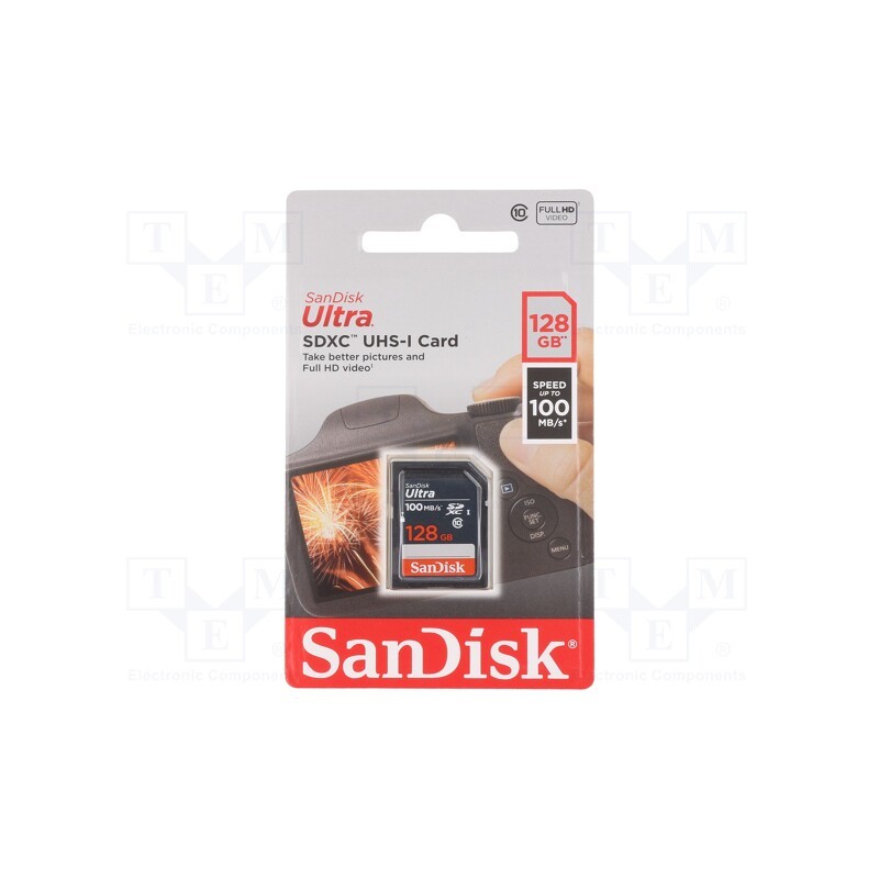 1 pcs x SANDISK - SDSDUNR-128G-GN3IN - Memory card, Ultra, SDXC, R: 100MB/s, Class 10 UHS U1, 128GB