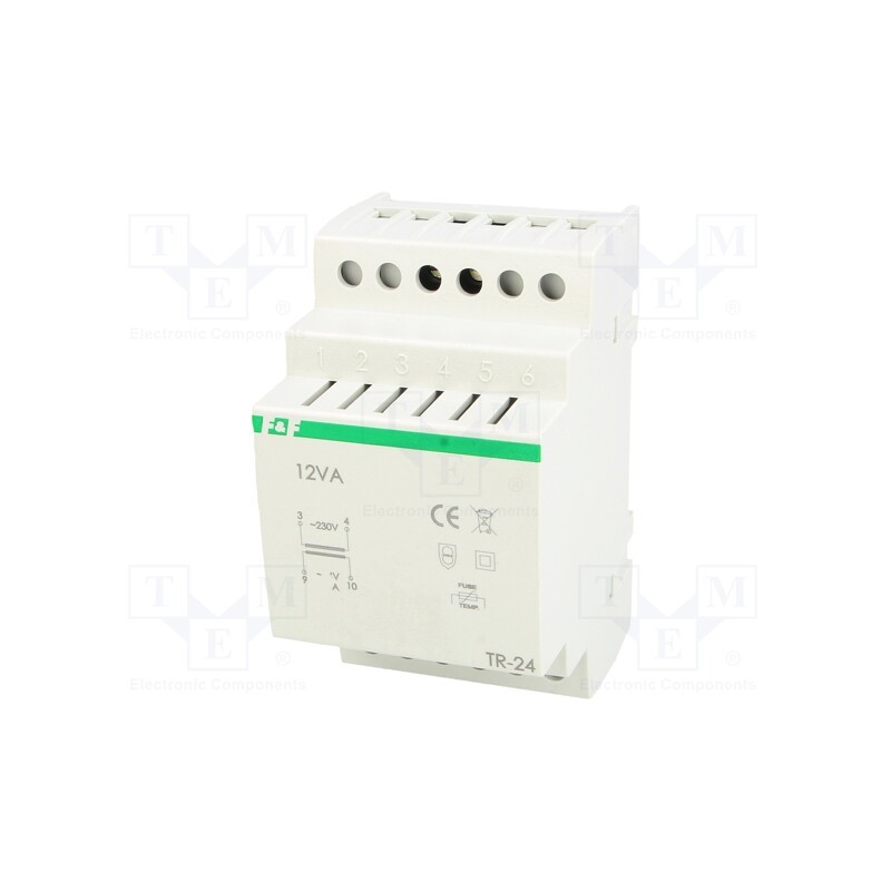 1 pcs x F&F - TR-24 - Transformer: mains, 12VA, 230VAC, 24V, 0.5A, for DIN rail mounting