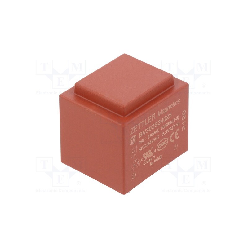 1 pcs x ZETTLER - BV302S24023 - Transformer: encapsulated, 2.3VA, 230VAC, 24V, 96mA, PCB
