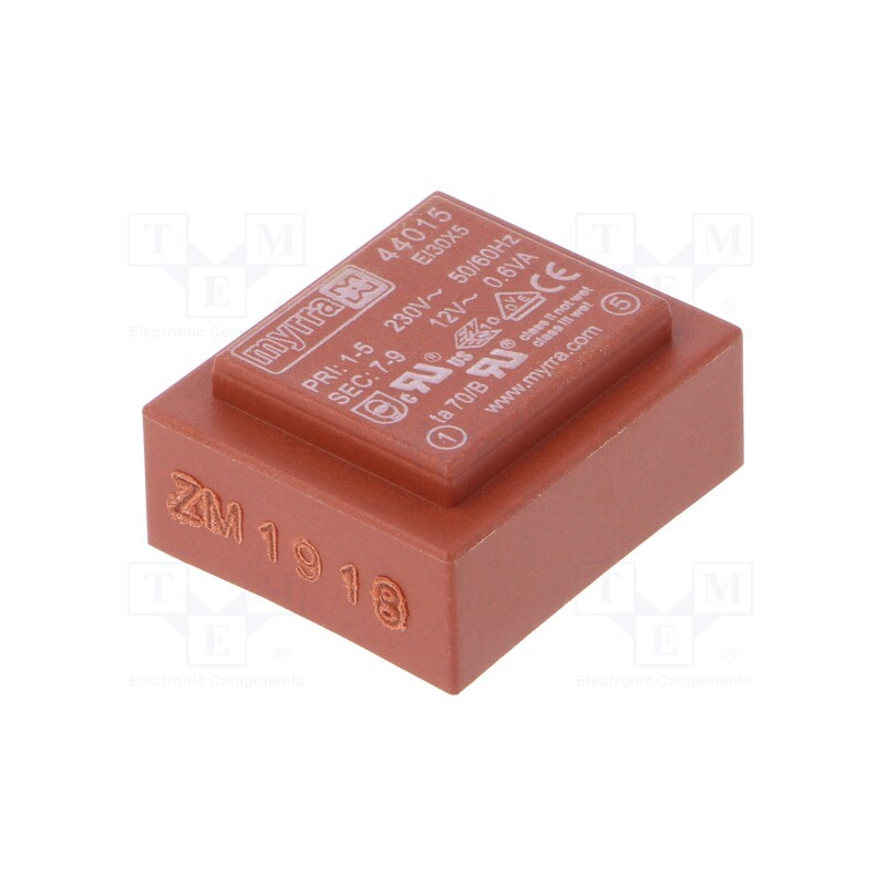 1 pcs x MYRRA - 44015 - Transformer: encapsulated, 0.6VA, 230VAC, 12V, 50mA, PCB