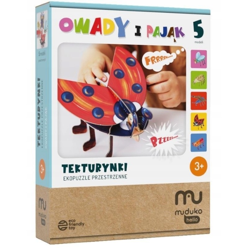 Spatial cardboard eco-puzzle with insects and a spider