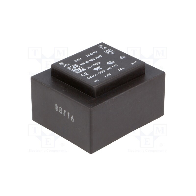 1 pcs x HAHN - BV EI 480 1387 - Transformer: encapsulated, 7VA, 230VAC, 7.5V, 933mA, PCB, BVEI
