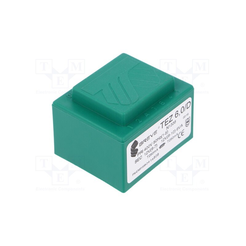 1 pcs x BREVE TUFVASSONS - TEZ6/D400/12-12V - Transformer: encapsulated, 6VA, 400VAC, 12V, 12V, 250mA, 250mA, PCB
