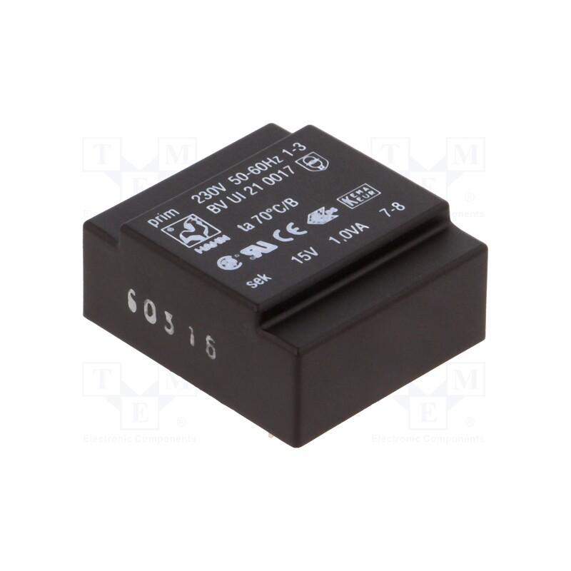 1 pcs x HAHN - BV UI 21 0017 - Transformer: encapsulated, 1VA, 230VAC, 15V, 67mA, PCB, BVUI