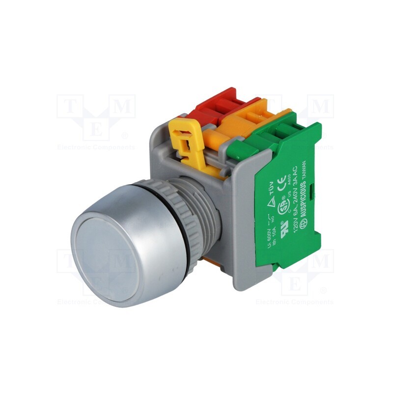 1 pcs x AUSPICIOUS - LBF22-1O/C W, W/O LAMP - Switch: push-button, 22mm, Stabl.pos: 1, NC + NO, white, 3A/230VAC