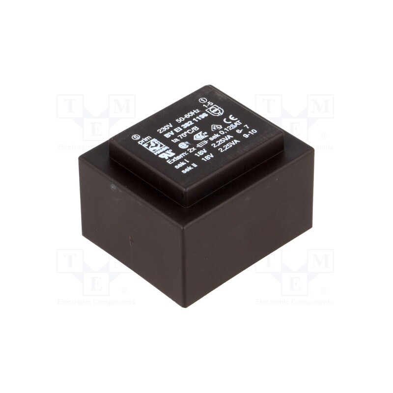 1 pcs x HAHN - BV EI 382 1196 - Transformer: encapsulated, 4.5VA, 230VAC, 18V, 18V, 125mA, 125mA