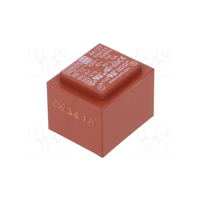 1 pcs x MYRRA - 44127 - Transformer: encapsulated, 2VA, 230VAC, 6V, 6V, 167mA, 167mA, PCB