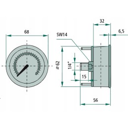 Glycerine pressure gauge 0 60 rear connection 1 4