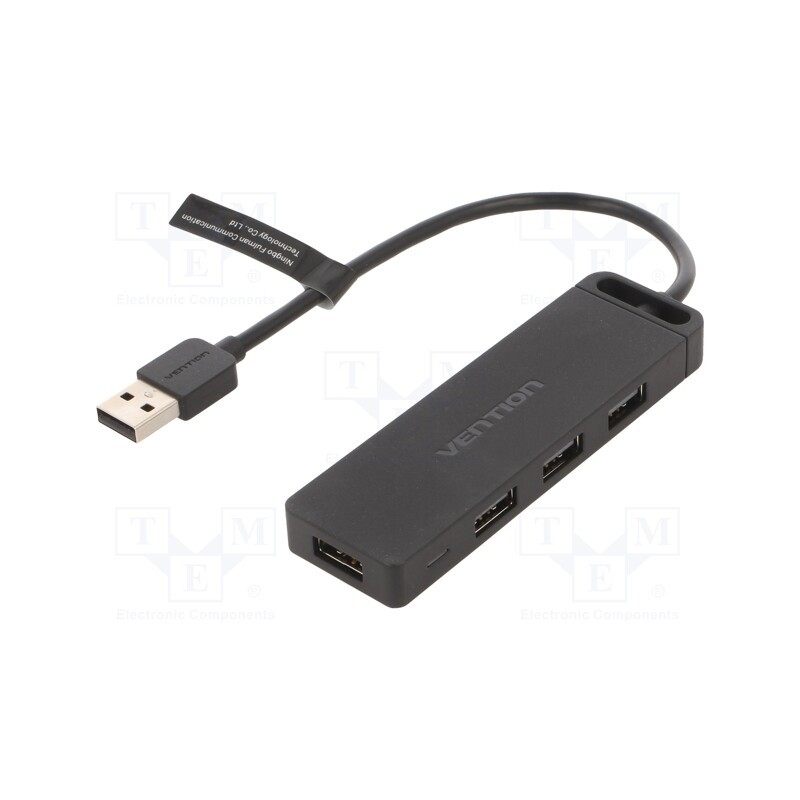 1 pcs x VENTION - CHMBB - Hub USB, USB A socket x4,USB A plug, USB 2.0, PnP, black, 480Mbps