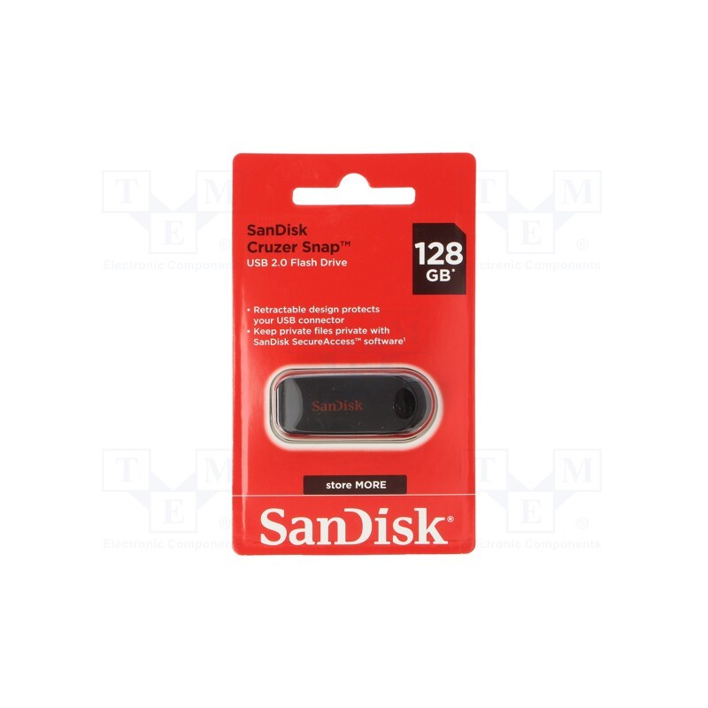 1 pcs x SANDISK - SDCZ62-128G-G35 - Pendrive, USB 2.0, 128GB, USB A, CRUZER SNAP, black