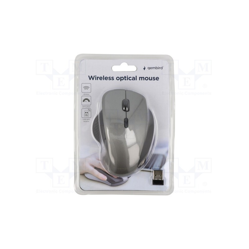 1 pcs x GEMBIRD - MUSW-6B-02-BG - Optical mouse, black,grey, USB A, wireless, 10m, No.of butt: 6