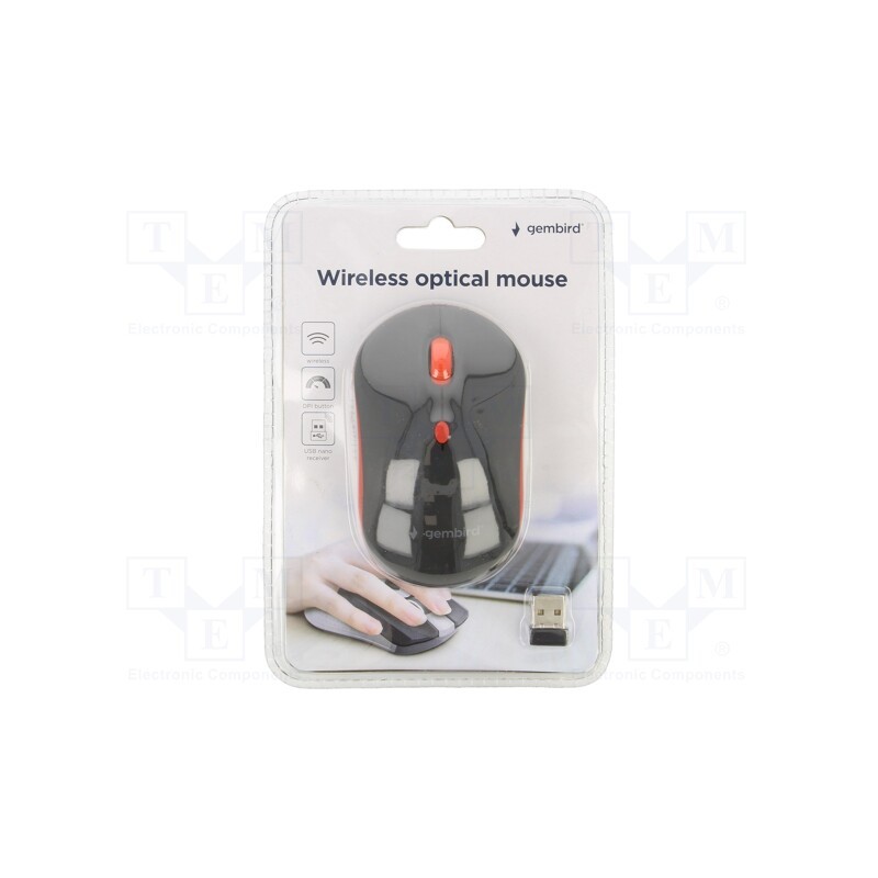 1 pcs x GEMBIRD - MUSW-4B-03-R - Optical mouse, black,red, USB A, wireless, 10m, No.of butt: 4